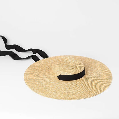 Simple Fashion Strap Straw Flat Top Straw Hat Travel Hat - Urban Caps
