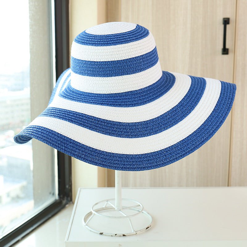 Striped Beach Hat Sun Visor Straw Hat - Urban Caps