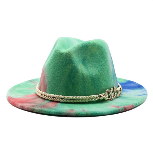 Tie-Dye Pink Woolen Cloth Gift Fashion Flat Brim Jazz Hat Felt Hat Fedoras Hat - Urban Caps