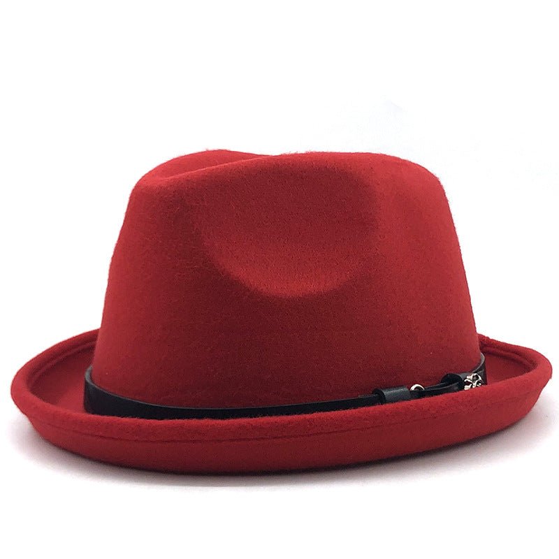 Top Hat Belt Buckle Black Woolen Hat Male British Jazz Hat Imitation Wool Fedoras Hat - Urban Caps