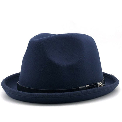 Top Hat Belt Buckle Black Woolen Hat Male British Jazz Hat Imitation Wool Fedoras Hat - Urban Caps