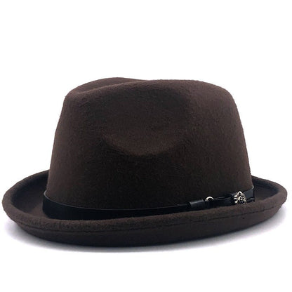 Top Hat Belt Buckle Black Woolen Hat Male British Jazz Hat Imitation Wool Fedoras Hat - Urban Caps