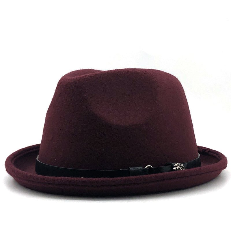 Top Hat Belt Buckle Black Woolen Hat Male British Jazz Hat Imitation Wool Fedoras Hat - Urban Caps