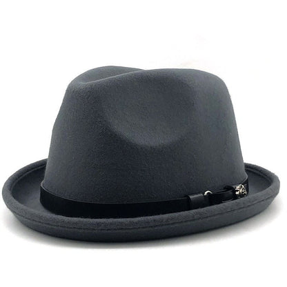 Top Hat Belt Buckle Black Woolen Hat Male British Jazz Hat Imitation Wool Fedoras Hat - Urban Caps