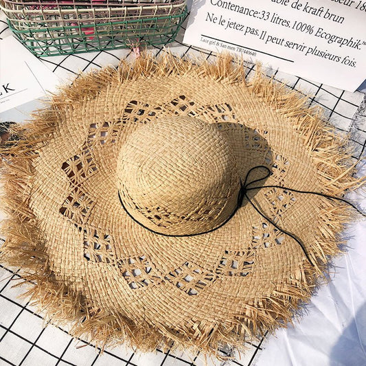 Women Summer Natural Raffia Straw Hat Girl Fashion Ribbon Floppy Travel Hat - Urban Caps