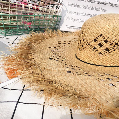 Women Summer Natural Raffia Straw Hat Girl Fashion Ribbon Floppy Travel Hat - Urban Caps