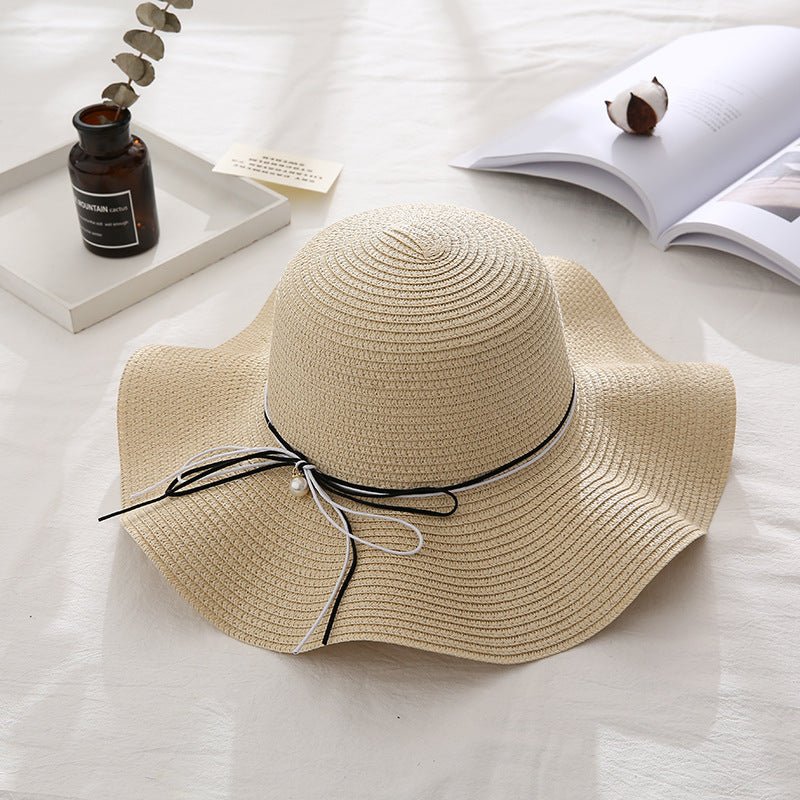 Women Summer Travel Beach UV Protection Bowknot Wide Brim Straw Hat Travel Hat - Urban Caps