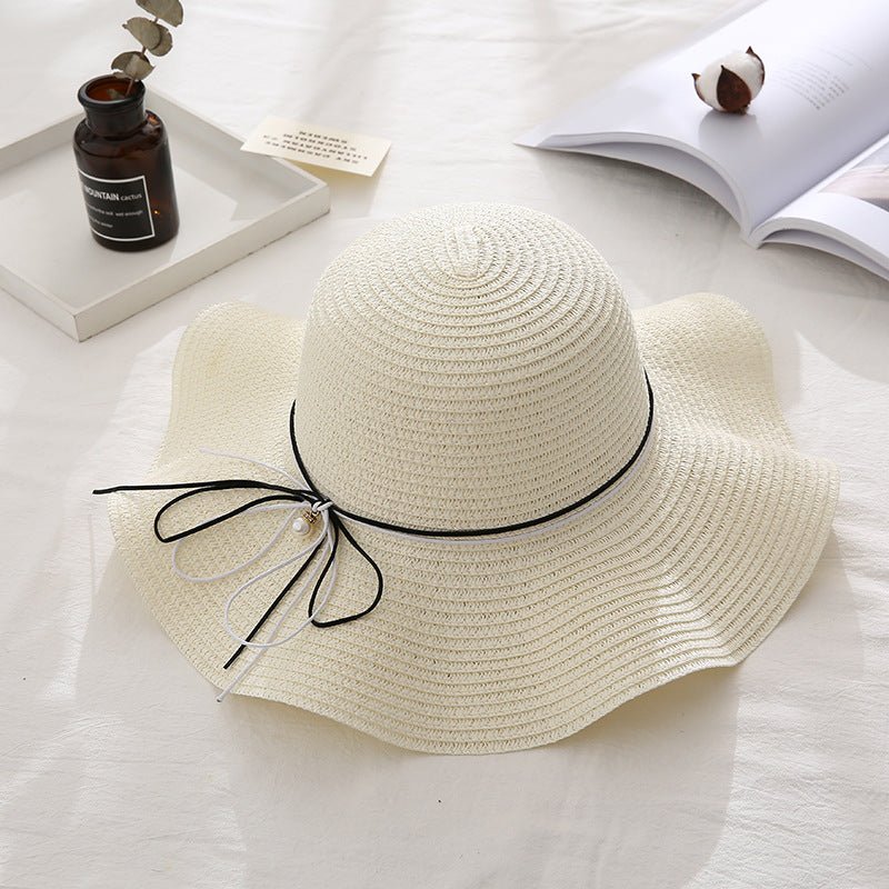 Women Summer Travel Beach UV Protection Bowknot Wide Brim Straw Hat Travel Hat - Urban Caps