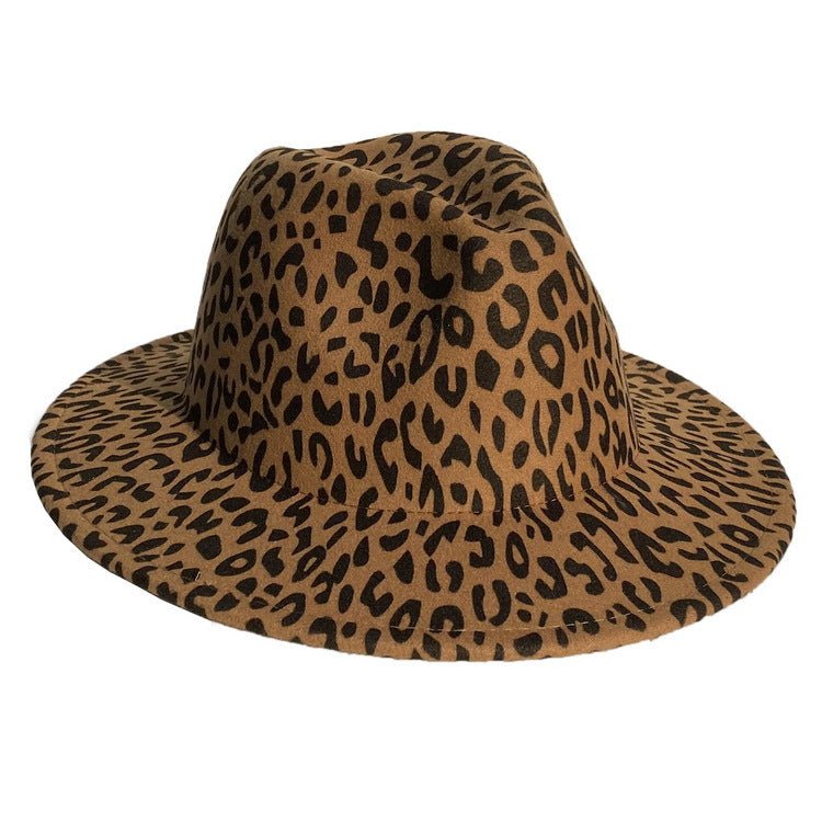 Woolen Leopard Print Top Hat With Flat Brim Fedoras Hat - Urban Caps