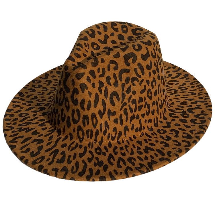 Woolen Leopard Print Top Hat With Flat Brim Fedoras Hat - Urban Caps