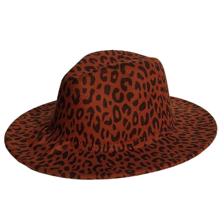 Woolen Leopard Print Top Hat With Flat Brim Fedoras Hat - Urban Caps